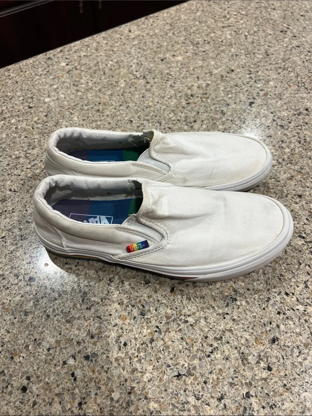 Vans Classic Slip-On Canvas Loafers in White rainbow pride womens 9.5 mens 8 z18